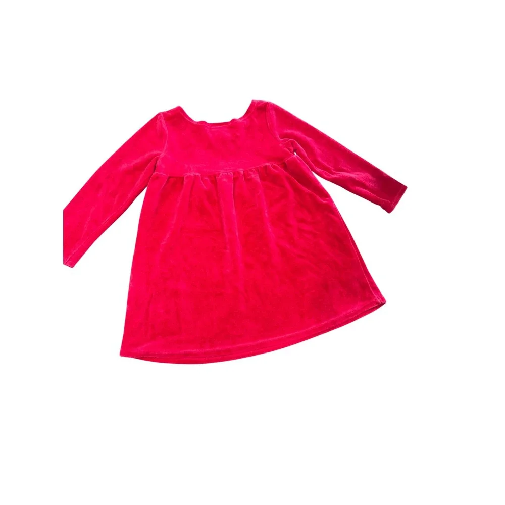 Bonnie Jean Girls Red Velour Christmas Dress Snowman Tree Embroidery 4/4T